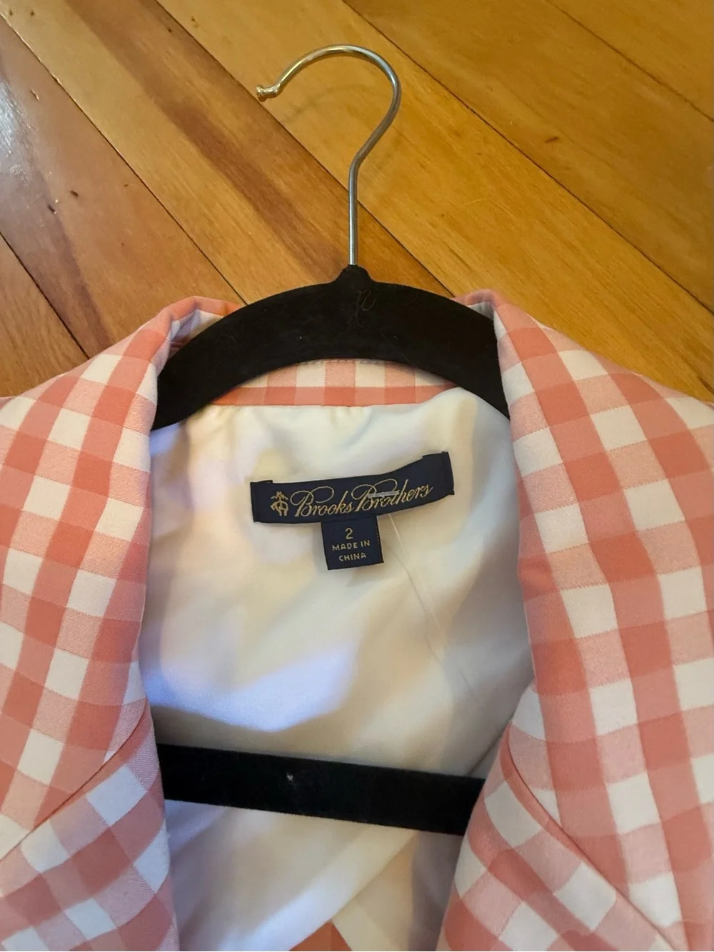 Brooks Brothers Coral Gingham Cropped Blazer & Skirt Suit Set Size 2/4 - Picture 4 of 7